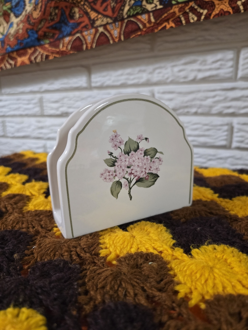 Floral Ceramic Napkin Holder - Pink Blossom Design